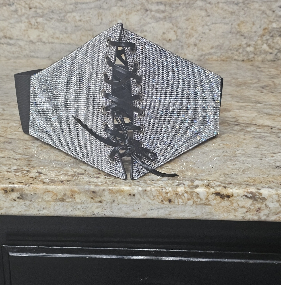 Silver Rhinestone Corset Belt NWOT - Picture 2 of 5